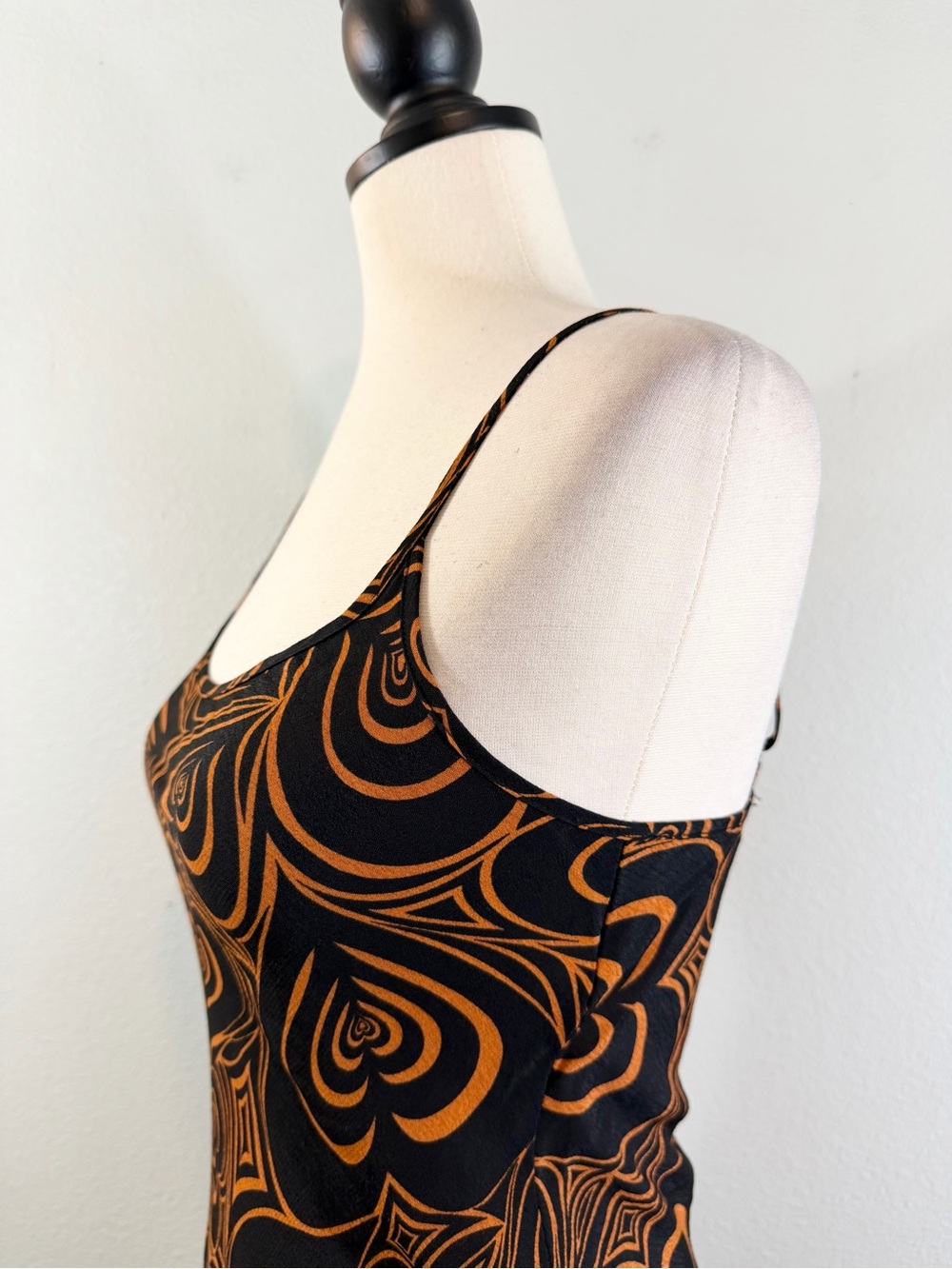 Lisa Says Gah Wild Hearts Midi Slip Dress Size XS Black Orange Casual Evening - Picture 4 of 12